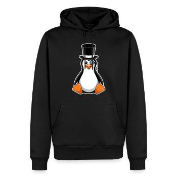 Eleganter Pinguin mit Zylinder und Monokel - Männer Premium Bio Hoodie - Schwarz - Vorne - Nico (187cm)