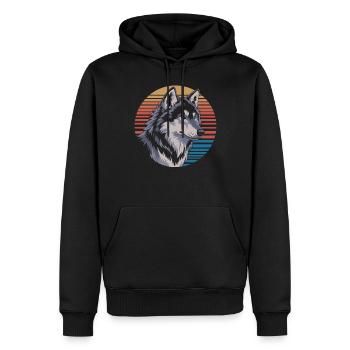 Loup majestueux avant le coucher du soleil - Sweat à capuche Premium bio Homme - noir - Devant - Nico (187cm)