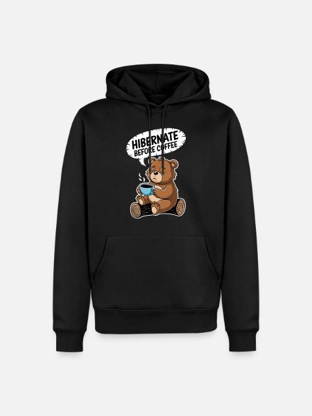 Gemütlicher Bär Vor Kaffeezeit - Männer Premium Bio Hoodie - Schwarz