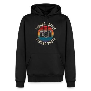 Fotograf Starker Kaffee Starke Aufnahmen - Männer Premium Bio Hoodie - Schwarz - Vorne - Nico (187cm)