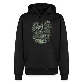 Dunkles Cottagecore Haus im Wald für - Männer Premium Bio Hoodie - Schwarz - Vorne - Nico (187cm)