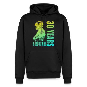 Biker 30. Geburtstag, 30 Jahre Motorradfahrer - Männer Premium Bio Hoodie - Schwarz - Vorne - Nico (187cm)