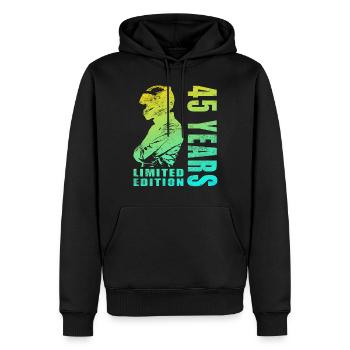 Biker 45. Geburtstag, 45 Jahre Motorradfahrer - Männer Premium Bio Hoodie - Schwarz - Vorne - Nico (187cm)