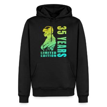 Biker 35. Geburtstag, 35 Jahre Motorradfahrer - Männer Premium Bio Hoodie - Schwarz - Vorne - Nico (187cm)