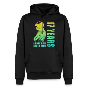 17th Birthday Biker Motorcycle Vintage Gift - Men’s Premium Organic Hoodie - black - Front - Nico (187cm)