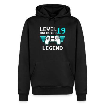 Level 19 Unlocked 19 Year Birthday Gift - Men’s Premium Organic Hoodie - black - Front - Nico (187cm)