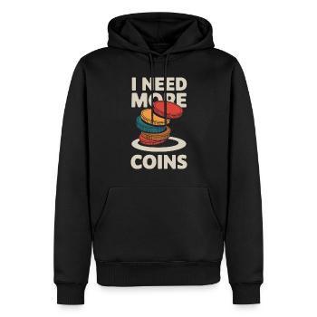 Collectionneur de pièces de monnaie disant : J’ai besoin de plus de pièces - Sweat à capuche Premium bio Homme - noir - Devant - Nico (187cm)
