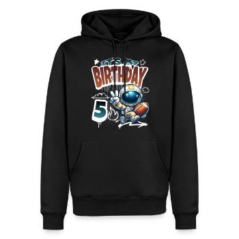 Astronaute 5e anniversaire football - Sweat à capuche Premium bio Homme - noir - Devant - Nico (187cm)