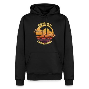 Voler haut, vivre libre - Proverbe sur le parapente - Sweat à capuche Premium bio Homme - noir - Devant - Nico (187cm)
