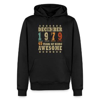 Décembre 1979 Anniversaire Décembre 1979 Décembre - Sweat à capuche Premium bio Homme - noir - Devant - Nico (187cm)