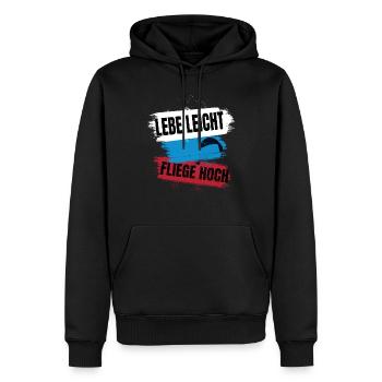 Vivre léger, voler haut - Le dicton du parapente - Sweat à capuche Premium bio Homme - noir - Devant - Nico (187cm)
