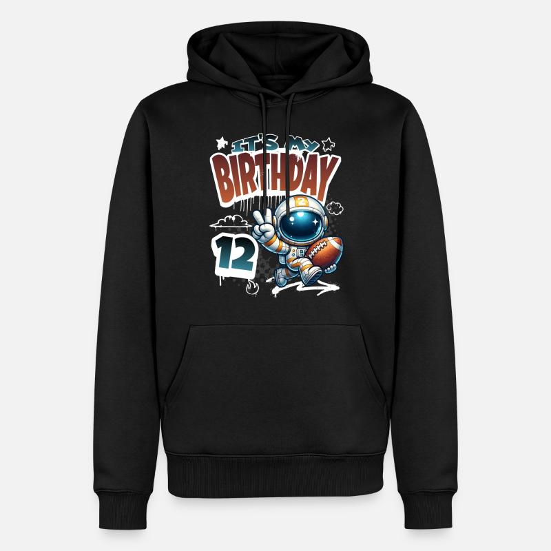 Astronaute 12e anniversaire Football - Sweat à capuche Premium bio Homme - noir