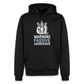 Avertissement : Passif, Agressif, Licorne - Sweat à capuche Premium bio Homme - noir - Devant - Nico (187cm)