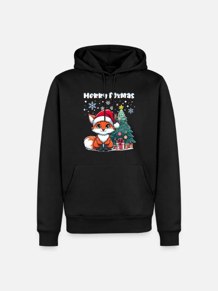 Renard de Noël Arbre de Noël Enfants Mignon - Sweat à capuche Premium bio Homme - noir