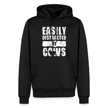 Facilement distrait par le motif de vache drôle de vache - Sweat à capuche Premium bio Homme - noir - Devant - Nico (187cm)