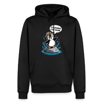 Stay grounded hover around penguin - Men’s Premium Organic Hoodie - black - Front - Nico (187cm)