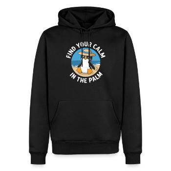 Finde Deine Ruhe Am Strand Mit Pinguin - Männer Premium Bio Hoodie - Schwarz - Vorne - Nico (187cm)