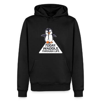 Aujourd’hui, se dandiner dans la vie Pingouin - Sweat à capuche Premium bio Homme - noir - Devant - Nico (187cm)