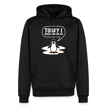 Aujourd’hui, je me dandine dans la vie - Sweat à capuche Premium bio Homme - noir - Devant - Nico (187cm)