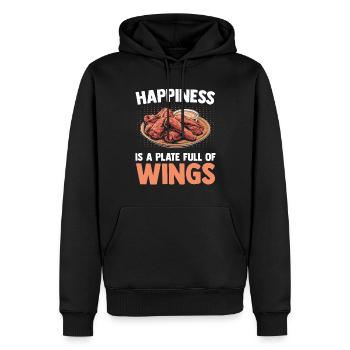 Chicken Wing - Happiness Is A Plate Full Of Wings - Männer Premium Bio Hoodie - Schwarz - Vorne - Nico (187cm)