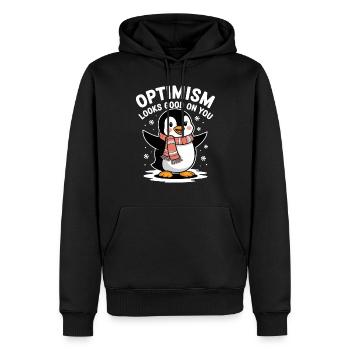 L’optimisme vous fait du bien Pingouin Hiver - Sweat à capuche Premium bio Homme - noir - Devant - Nico (187cm)