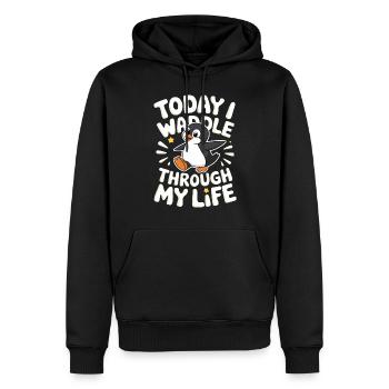 Aujourd’hui, je me dandine dans ma vie Penguin - Sweat à capuche Premium bio Homme - noir - Devant - Nico (187cm)