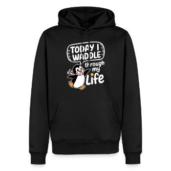 Aujourd’hui, je me dandine dans ma vie Penguin - Sweat à capuche Premium bio Homme - noir - Devant - Nico (187cm)