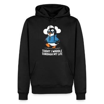 Aujourd’hui, je me dandine dans ma vie - Sweat à capuche Premium bio Homme - noir - Devant - Nico (187cm)