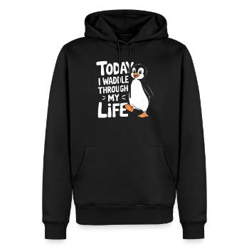 Aujourd’hui, je me dandine dans ma vie Penguin - Sweat à capuche Premium bio Homme - noir - Devant - Nico (187cm)