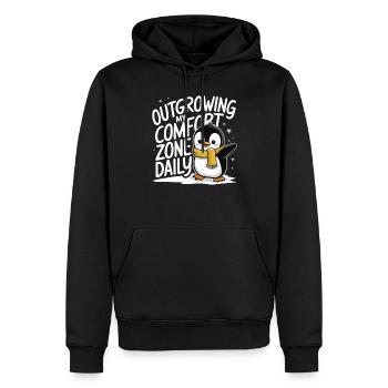 Verlasse Täglich Meine Komfortzone Mit Pinguin - Männer Premium Bio Hoodie - Schwarz - Vorne - Nico (187cm)