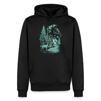 Paysage de forêt enchantée en cottagecore sombre - Sweat à capuche Premium bio Homme - noir - Devant - Nico (187cm)