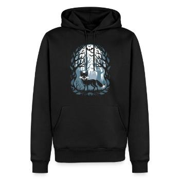 Dunkler Cottagecore Waldfuchs mit Geistern - Männer Premium Bio Hoodie - Schwarz - Vorne - Nico (187cm)