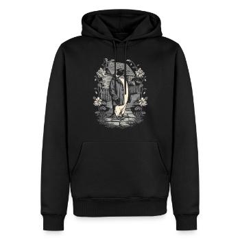 Esthétique cottagecore sombre avec pingouin élégant - Sweat à capuche Premium bio Homme - noir - Devant - Nico (187cm)