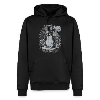 Dunkle Cottagecore Pinguin mit Zylinder - Männer Premium Bio Hoodie - Schwarz - Vorne - Nico (187cm)