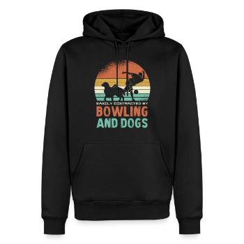 Facilement distrait par le bowling et les chiens - Sweat à capuche Premium bio Homme - noir - Devant - Nico (187cm)