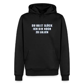 Du hast Glück,ich bin noch zu haben ! - Männer Premium Bio Hoodie - Schwarz - Vorne - Nico (187cm)