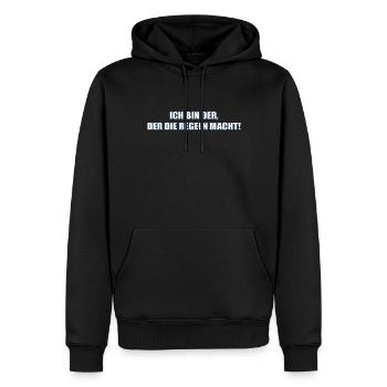 Ich bin der, der die Regeln macht. Lustiger Spruch - Männer Premium Bio Hoodie - Schwarz - Vorne - Nico (187cm)