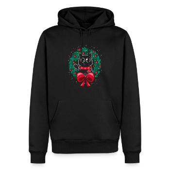Katze Weihnachtskranz Frohe Weihnachten - Männer Premium Bio Hoodie - Schwarz - Vorne - Nico (187cm)