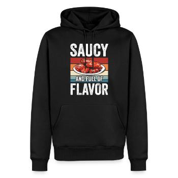 Vintage Frittiertes Hühnchen Saucy Full Of Flavor - Männer Premium Bio Hoodie - Schwarz - Vorne - Nico (187cm)