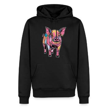Graphique géométrique coloré de cochon de ferme - Sweat à capuche Premium bio Homme - noir - Devant - Nico (187cm)