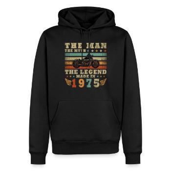 Légende des motards depuis 1975 - Sweat à capuche Premium bio Homme - noir - Devant - Nico (187cm)