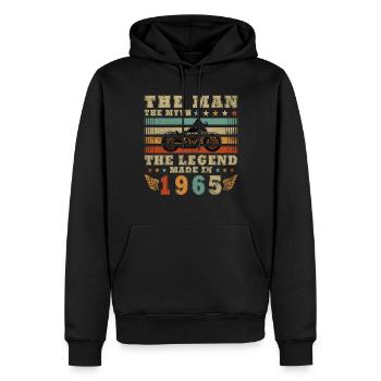 Légende du motard depuis 1965 - Sweat à capuche Premium bio Homme - noir - Devant - Nico (187cm)
