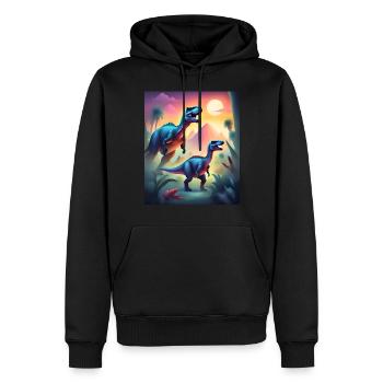 Epische bunte Dinosaurier und Sonnenuntergang - Männer Premium Bio Hoodie - Schwarz - Vorne - Nico (187cm)