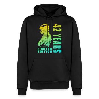 Biker 42 Jahre Motorradfahrer Geburtstag Motorrad - Männer Premium Bio Hoodie - Schwarz - Vorne - Nico (187cm)