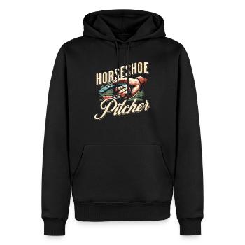 Lancer de fer à cheval Lancer de fer à cheval - Sweat à capuche Premium bio Homme - noir - Devant - Nico (187cm)