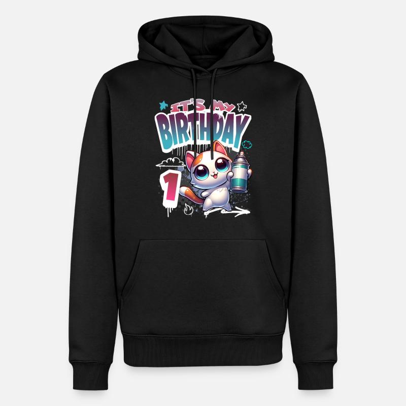 1er anniversaire chat graffiti - Sweat à capuche Premium bio Homme - noir