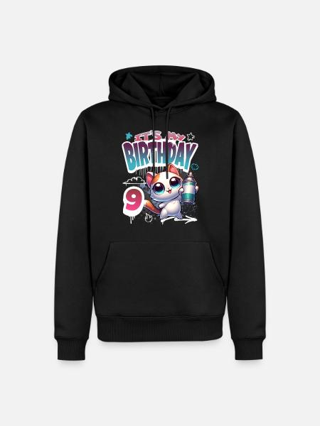9th Birthday Cat Graffiti - Men’s Premium Organic Hoodie - black