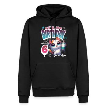 6ème anniversaire chat graffiti - Sweat à capuche Premium bio Homme - noir - Devant - Nico (187cm)