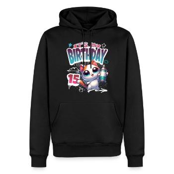 Graffiti de chat de 15e anniversaire - Sweat à capuche Premium bio Homme - noir - Devant - Nico (187cm)