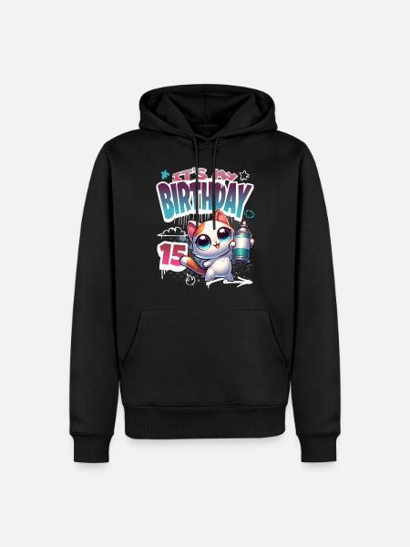 15th Birthday Cat Graffiti - Men’s Premium Organic Hoodie - black